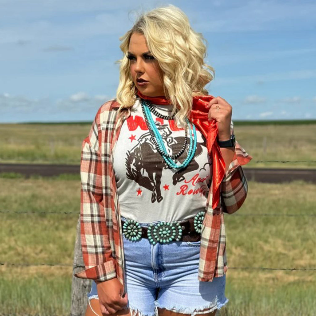 Wild and Rowdy Heather Dust T-shirt with Bronc Graphic