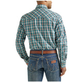 Wrangler men's teal & brown button down