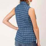 Woman's Blue Mini Aztec Sleeveless Shirt