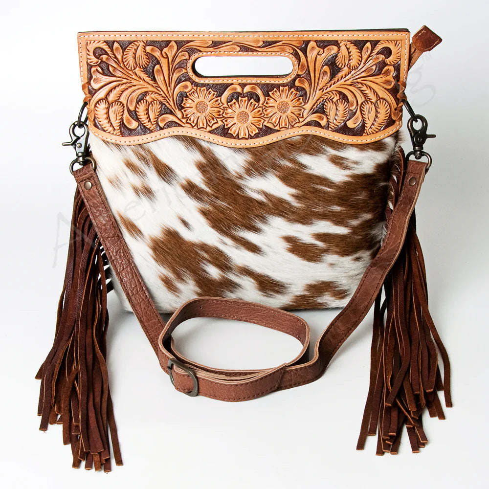 American Darling Hair on Cowhide Brown Leather with Fringe Crossbody Bag ADBGD130B