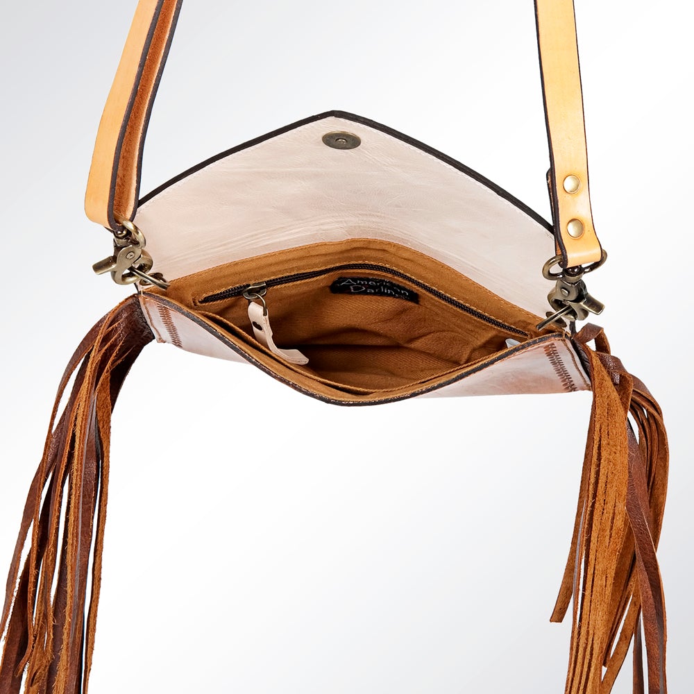 Tooled Leather Envelope Crossbody - Beige