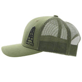 Hooey Mid Profile HOG Black OIL RIG on a Olive Green Cap