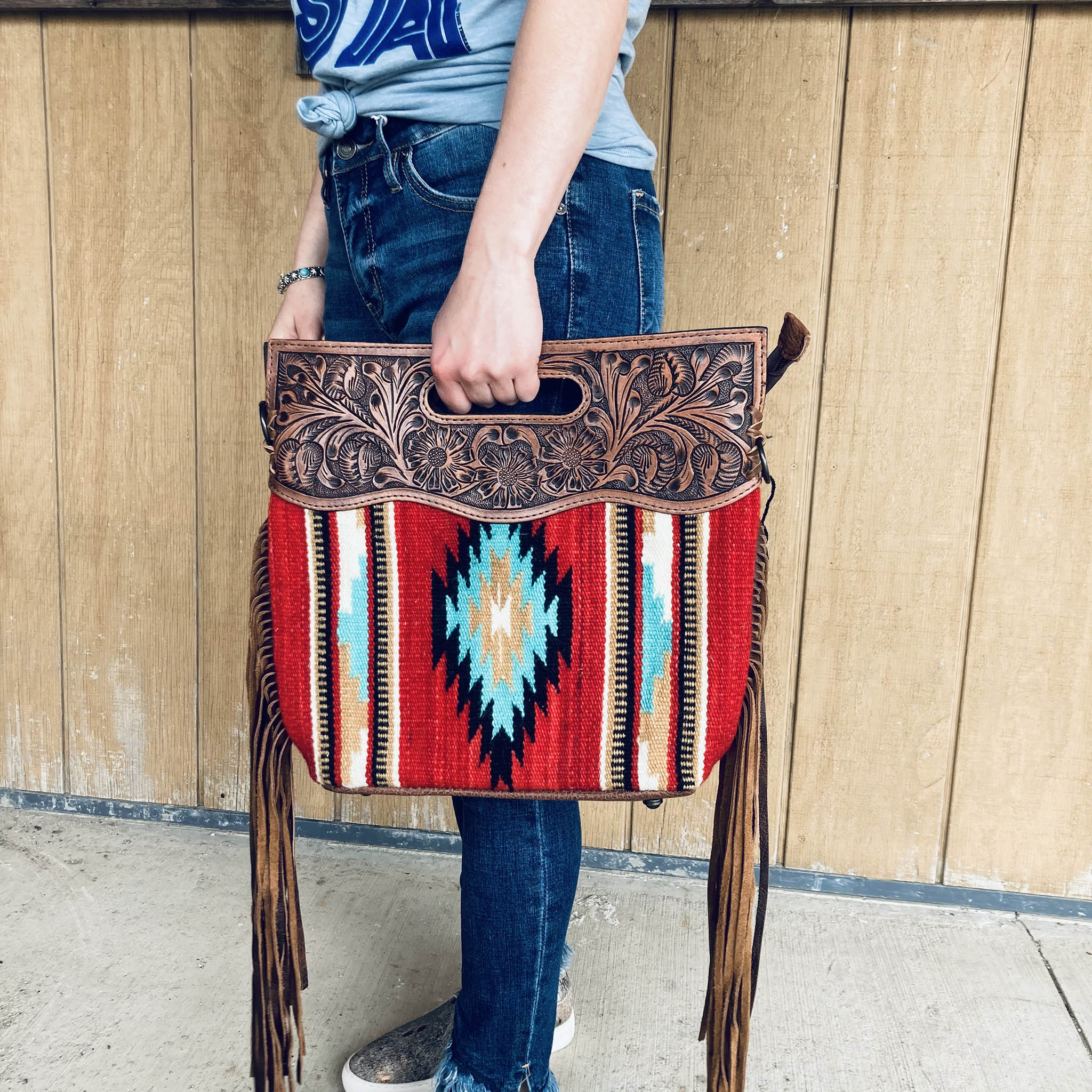 American Darling Winter Green Aztec Fringe Bag – Western Edge, Ltd.