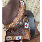 Shiloh Youth Saddle with Sea Shell Background and Floral and Beaded Border, 13 Inch Seat