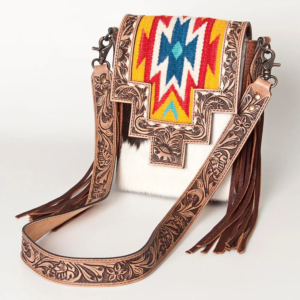 American Darling Cowhide Purse w/Leather Aztec Patch – R Bar B