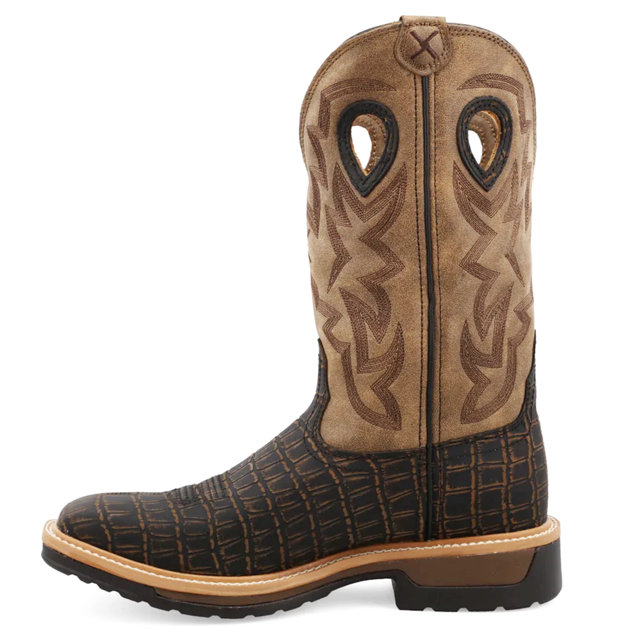 Twisted X Men's Brown Caiman Print Square Toe Boot – Western 