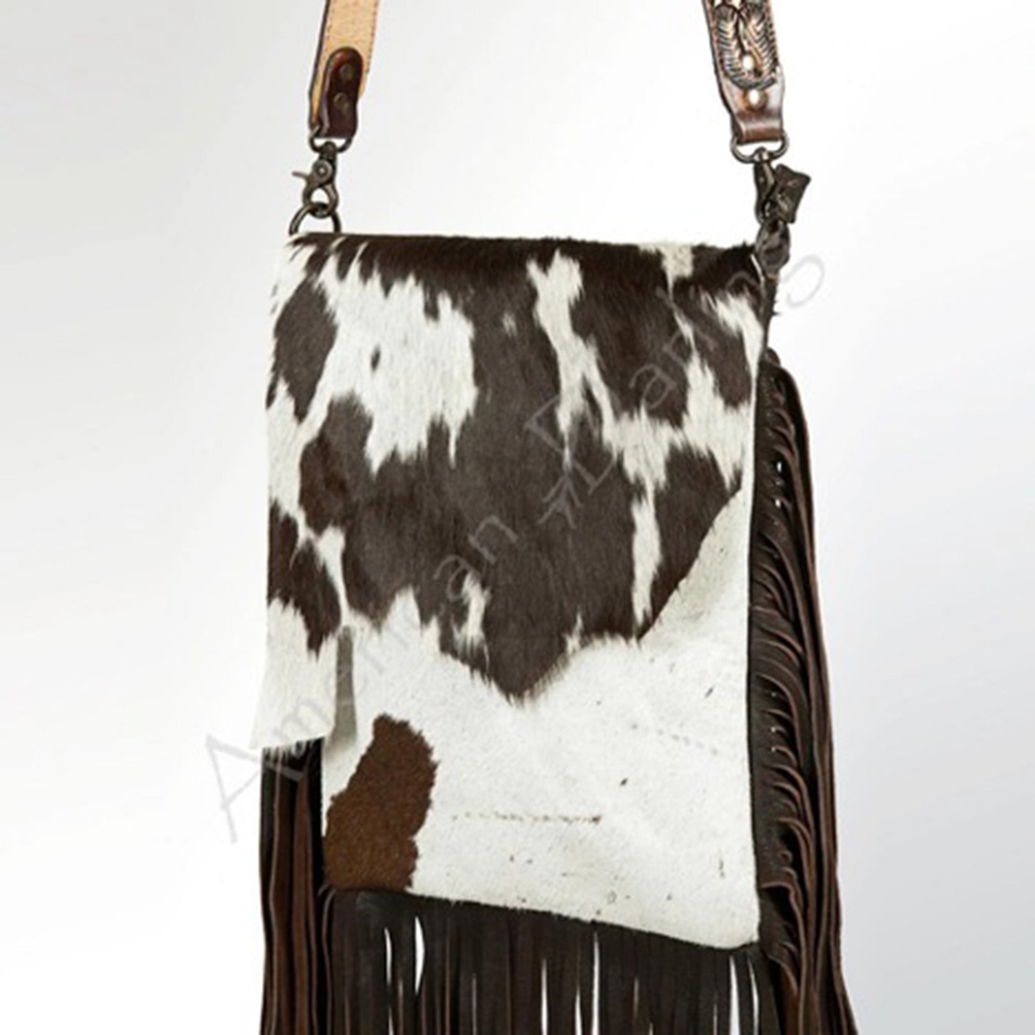 American Darling Cowhide & Leather Tooled Bag with Fringe – R Bar B