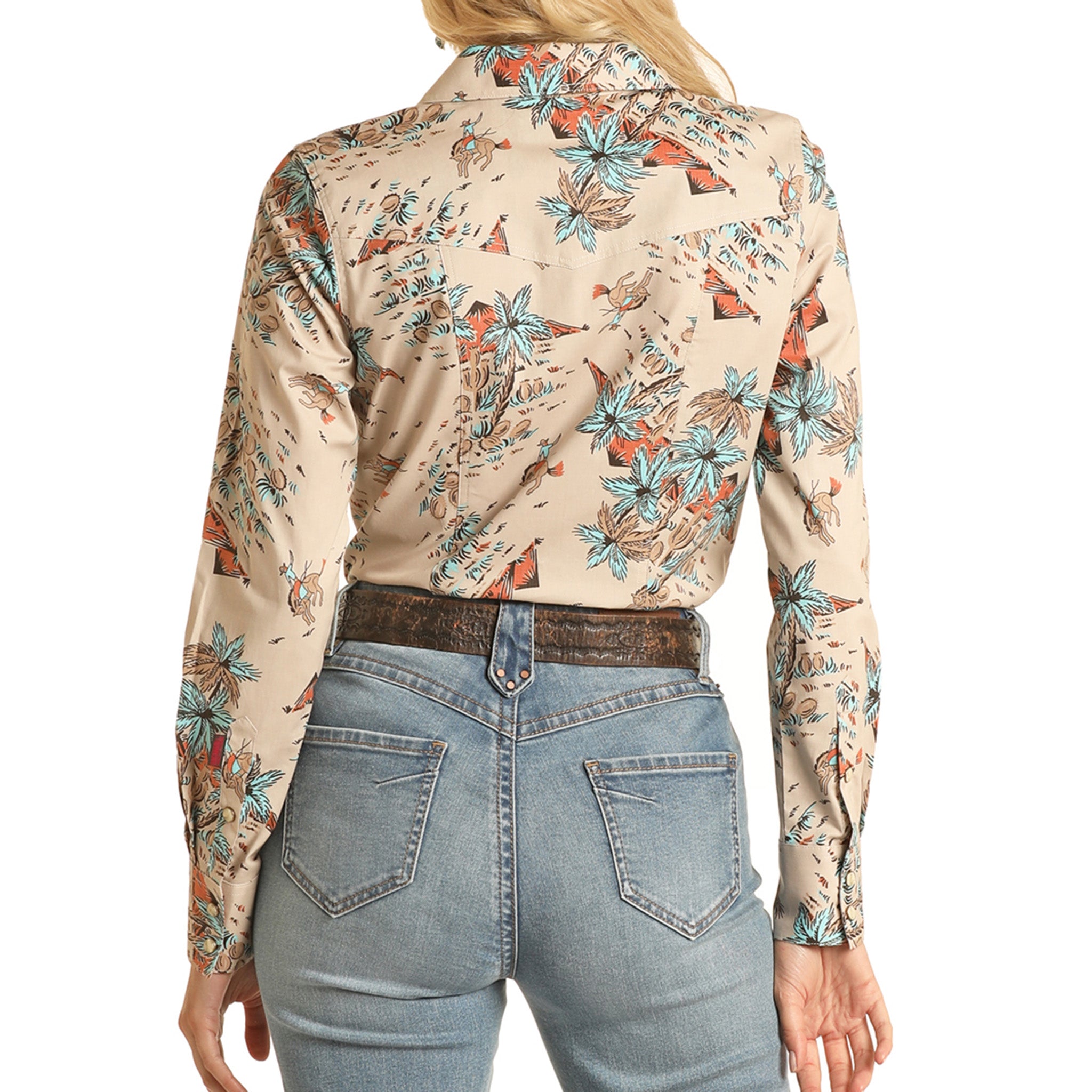 Rock & Roll Tan Tropical Bronc Long Sleeve Shirt – Western Edge, Ltd.