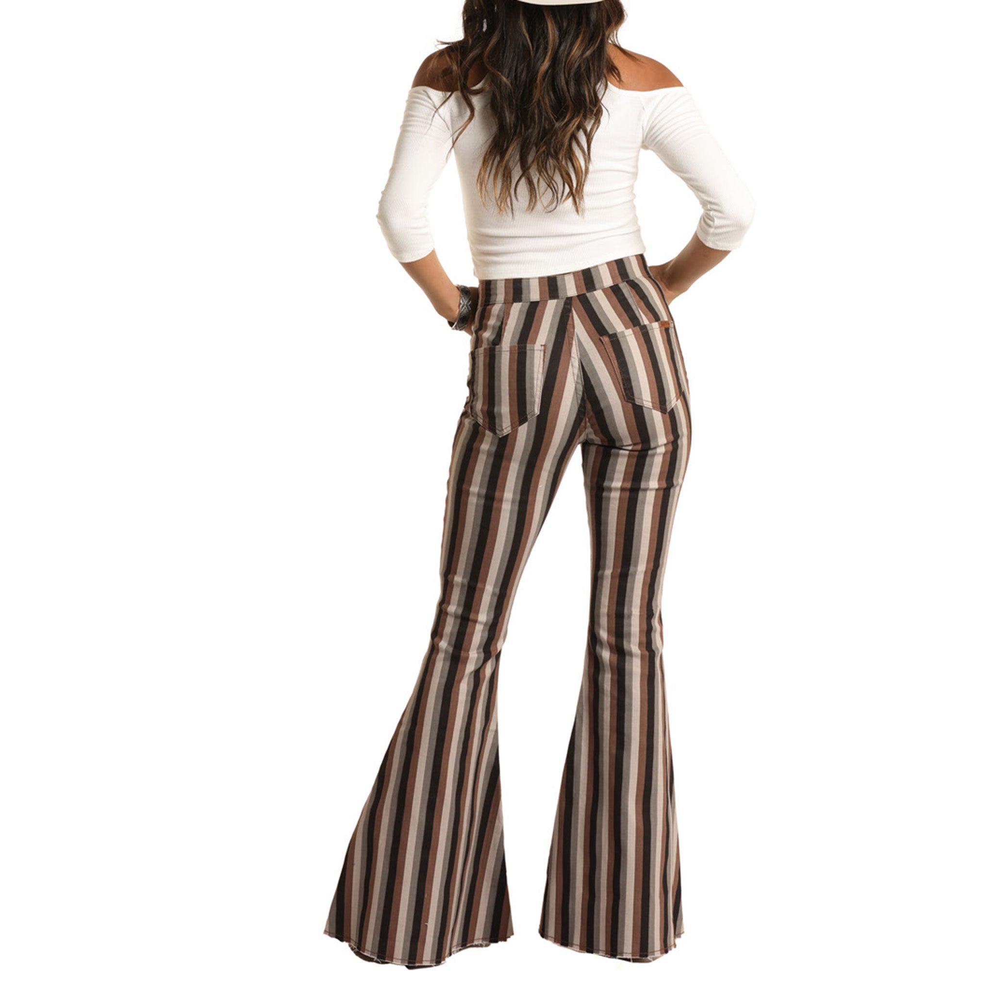 Rock & Roll High Rise Stretch Brown Striped Pull-on Flare Jeans – La Raza  Western Wear