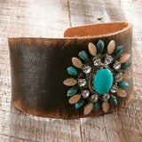 Burst of Light Multi-Stone Flowerette Leather Cuff