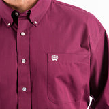 Cinch Men's Burgundy Solid Long Sleeve Shirt